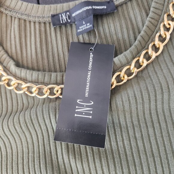 INC International Concepts Cold Shoulder Ribbed Knit Sweater Green Large NEW NWT - Picture 11 of 15